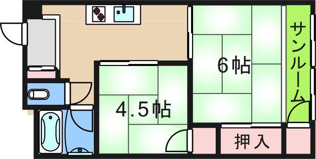 マスターズエル住之江(2K/2階)の間取り写真