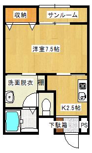 エヌディケーアルカディア泉本町(1K/2階)の間取り写真