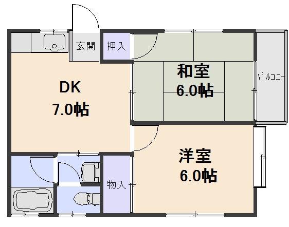 スカイハイツ2号館(2DK/2階)の間取り写真