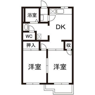ソリティア B棟(2DK/1階)の間取り写真