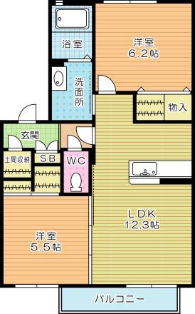 カサロサ(2LDK/2階)の間取り写真