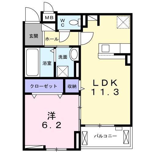 京阪交野線 星ケ丘駅(大阪) 徒歩12分 3階建 築4年(1LDK/3階)の間取り写真