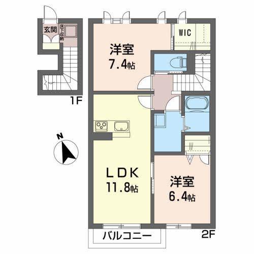 ヴィラーチェ堀西(2LDK/2階)の間取り写真
