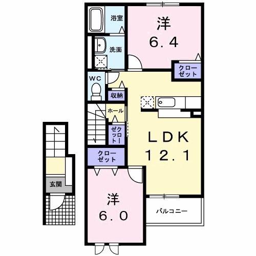 ジェルセートB(2LDK/2階)の間取り写真