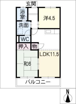 サニーハイツ阿知波A棟(2LDK/1階)の間取り写真
