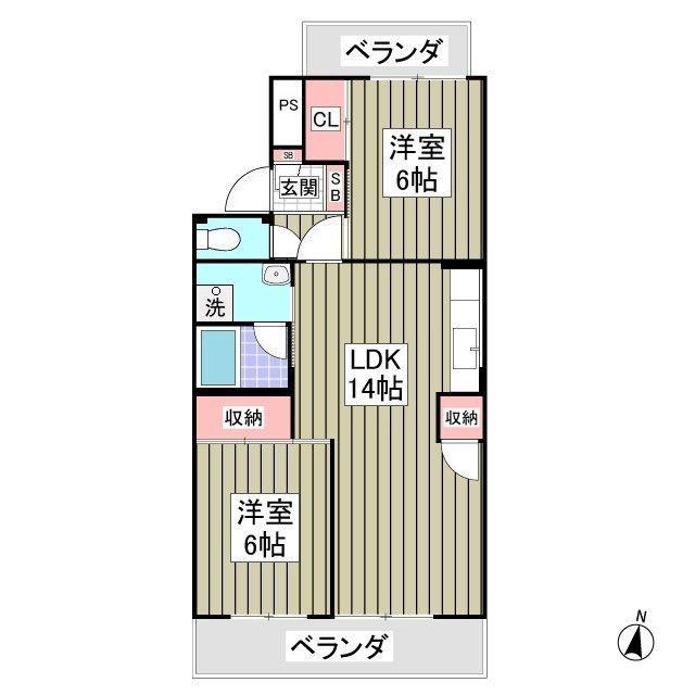 行田ハイツ2号棟(2LDK/5階)の間取り写真