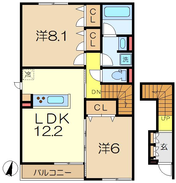 VILLA NOIRE NORD(2LDK/2階)の間取り写真