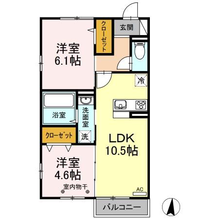 パークフラッツ多賀城(2LDK/2階)の間取り写真