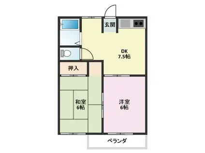 ユトリロ本野町 A棟(2DK/1階)の間取り写真