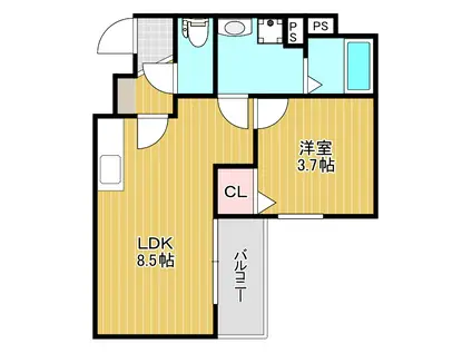DORO片野(1LDK/2階)の間取り写真