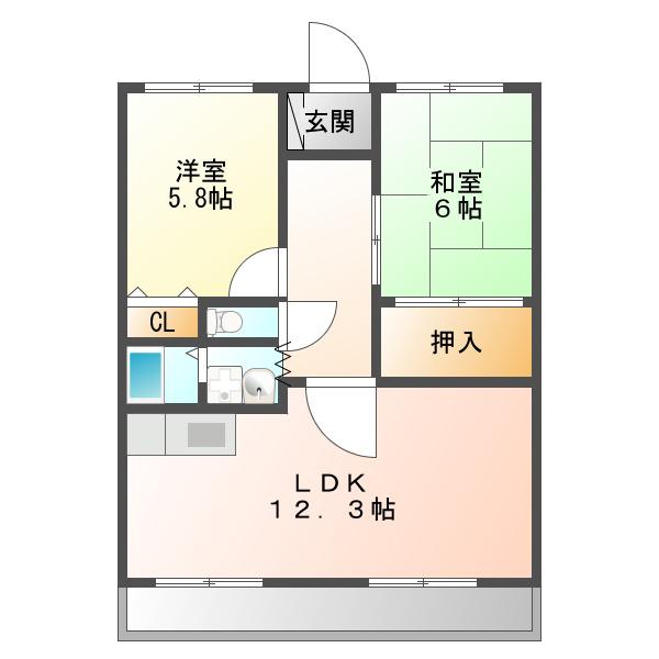 プレシアス中央(2LDK/4階)の間取り写真