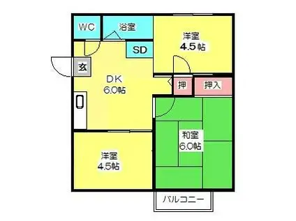 アートインアバンダンス(3DK/1階)の間取り写真