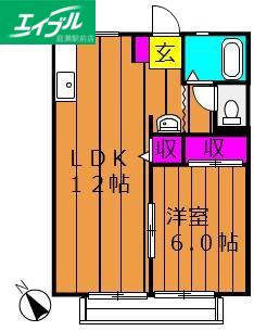 パナハイツ総社M(1LDK/2階)の間取り写真