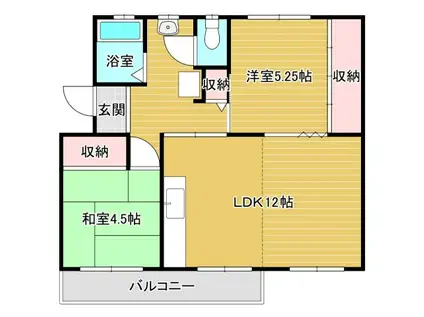 公団狭山11棟(2LDK/4階)の間取り写真