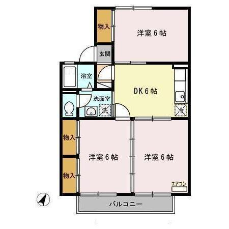 セジュールマロニエB(3DK/2階)の間取り写真