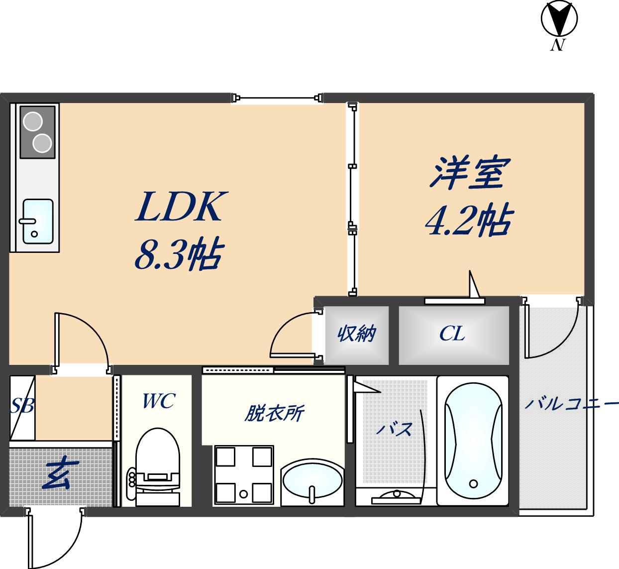 ABELIA(1LDK/1階)の間取り写真
