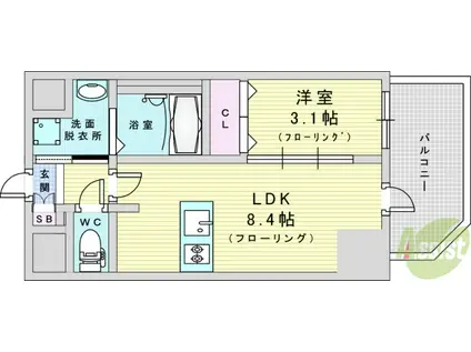 プレサンス塚本アクミリオン(1LDK/3階)の間取り写真