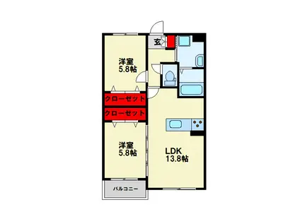 KIRA HIAGARI(2LDK/1階)の間取り写真