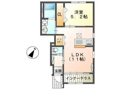ルート1サイド(1LDK/1階)の間取り写真