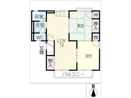 セジュール 花田(2LDK/2階)の間取り写真