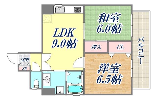 リーグレック元町(2LDK/6階)の間取り写真