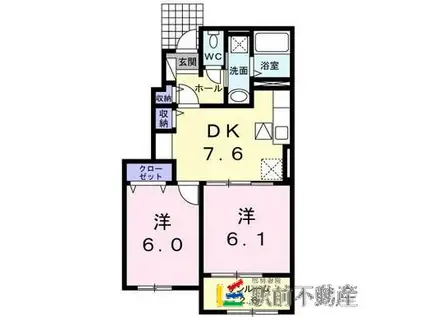 フルール・ソレイユ II(2DK/1階)の間取り写真