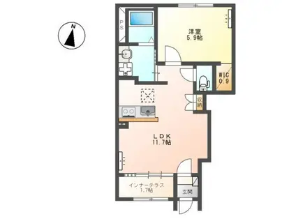 シェルルスターテラス上戸祭(1LDK/1階)の間取り写真