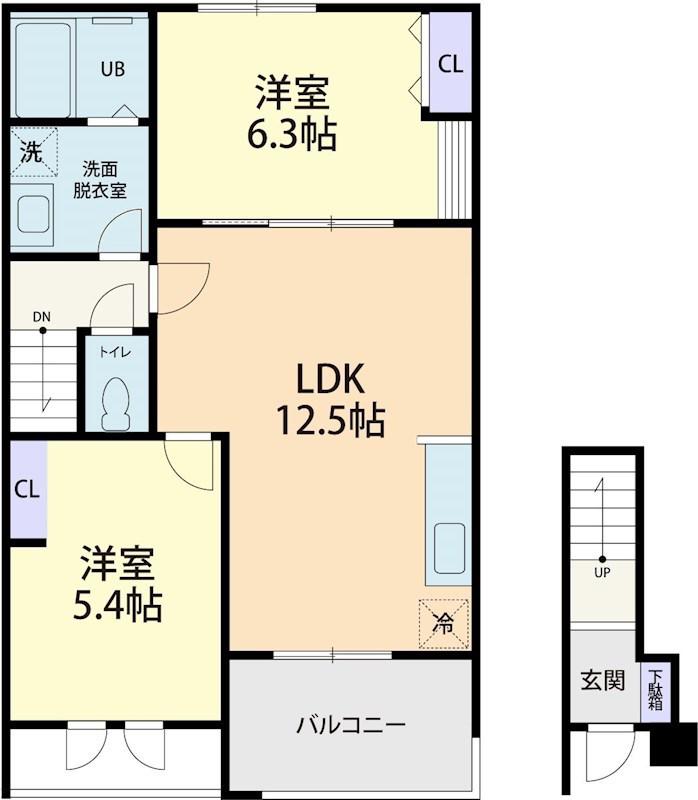 AMABILE(2LDK/2階)の間取り写真