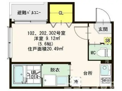 ハーモニーテラス梅島III(ワンルーム/2階)の間取り写真