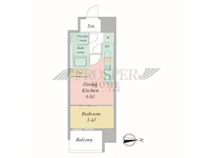 ブランシエスタ森ノ宮(1DK/4階)の間取り写真