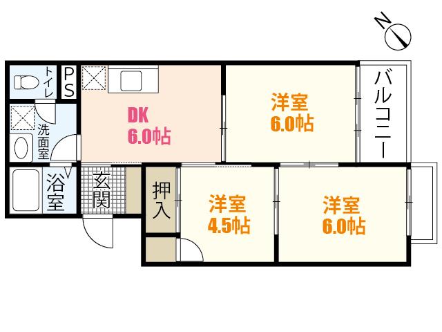 岩田マンション1号棟(3DK/1階)の間取り写真