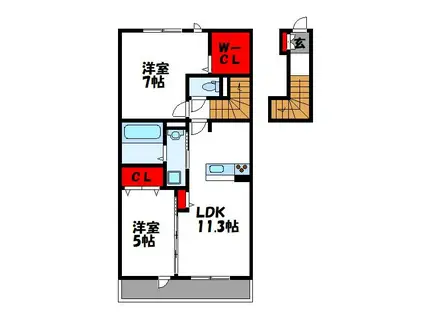 パークアシス上久原(2LDK/2階)の間取り写真