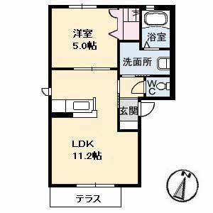グランドメゾン引野北(1LDK/1階)の間取り写真
