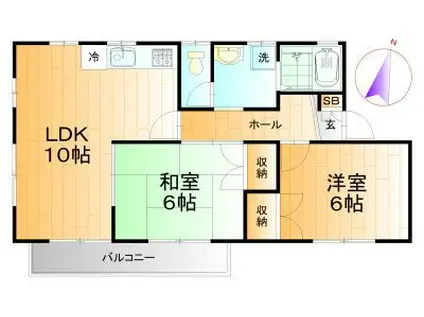 コーポファミールII(2LDK/1階)の間取り写真