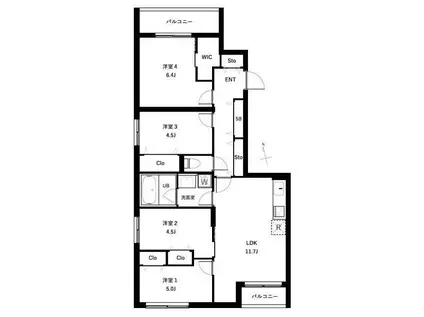 クールブラン西荻窪(4LDK/5階)の間取り写真
