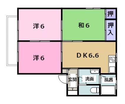 夢番地 A棟(3DK/2階)の間取り写真