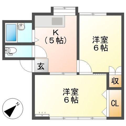 ブロンズバレーA棟(2K/1階)の間取り写真