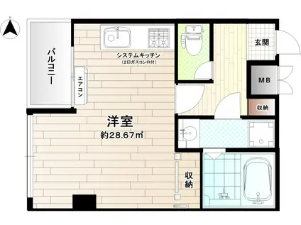 アクアコート谷町(ワンルーム/5階)の間取り写真