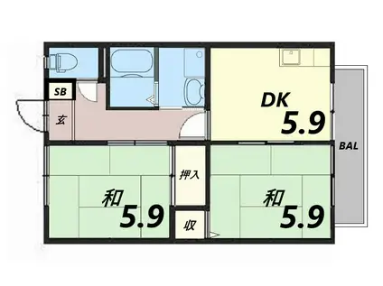 フレグランス白浜(2DK/2階)の間取り写真