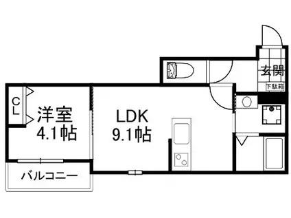 クレアトゥール香里園(1LDK/1階)の間取り写真