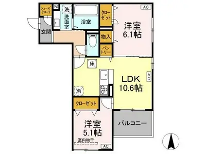 D-ROOM七曲II(2LDK/3階)の間取り写真