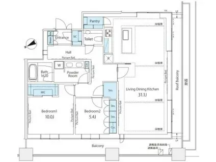 東京ミッドタウン八重洲 八重洲セントラルスクエア(2LDK/7階)の間取り写真