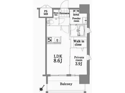 エンクレスト天神SIDE(1LDK/8階)の間取り写真