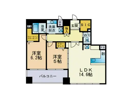 コンソラトゥール博多(2LDK/8階)の間取り写真