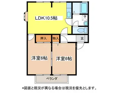 サンライフ永原B(2LDK/2階)の間取り写真