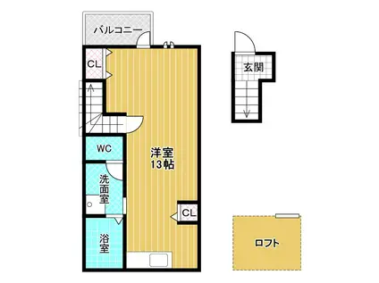 あんしん河合(ワンルーム/2階)の間取り写真