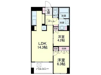 アートフォルム元城(2LDK/6階)の間取り写真