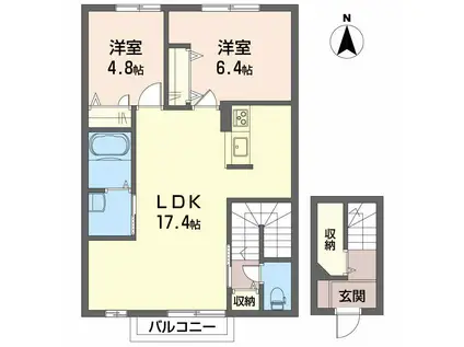 CURAR・S(2LDK/2階)の間取り写真
