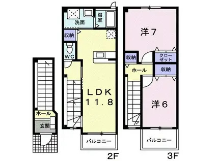 プロスペラーレ(2LDK/2階)の間取り写真