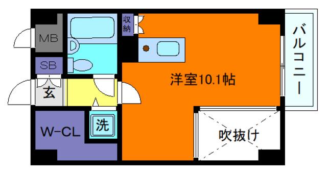 ホープ芦屋(ワンルーム/2階)の間取り写真